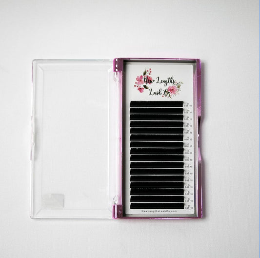 CC Curl Single Length Tray Eyelash Extensions for Professional Use, Ultra Black, (11mm / 0.03mm), 16 Rows, New Lengths Lash Co.