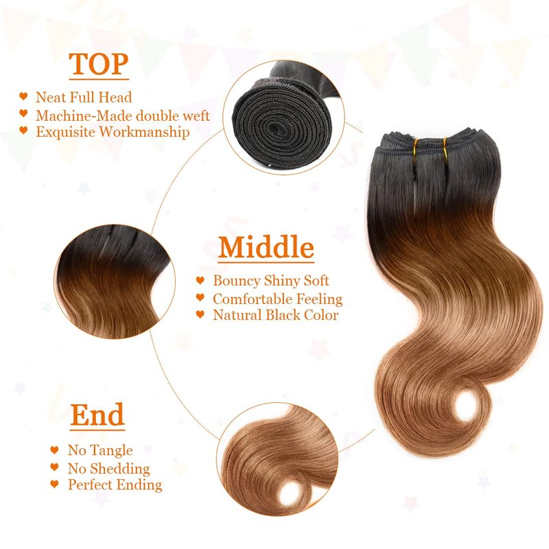 Ombre Human Hair Bundles Body Wave 4 bundle human hair 12A Virgin Unprocessed Human Hair Short Bundles Ombre Blonde Bundles(8888，1B/30)