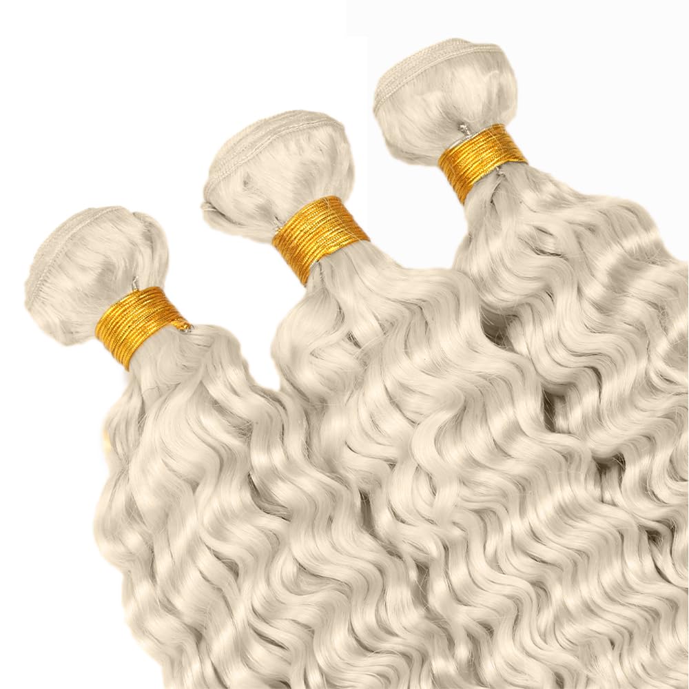 Platinum Blonde Deep Wave Human Hair Bundles - 16, 18, 20 Inch | Unprocessed Brazilian Virgin Hair