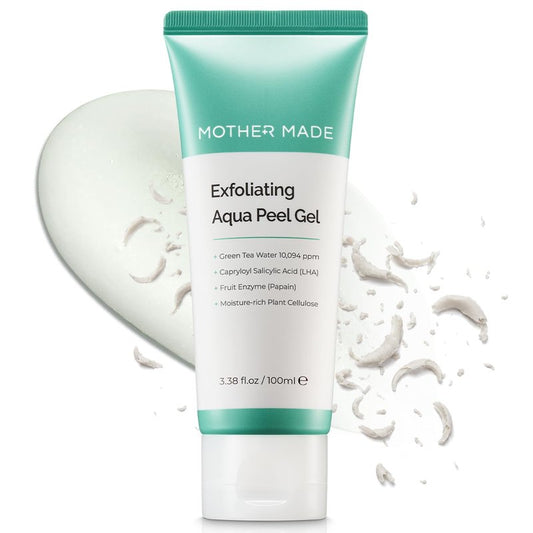 MOTHER MADE LHA Green Tea Exfoliating Aqua Peel Gel, Deep Pore Face Exfoliant, Gentle Facial Exfoliator, Dead Skin Remover, Natural Cellulose for Peeling, Vegan, Korean Skincare (100ml / 3.38 fl.oz)