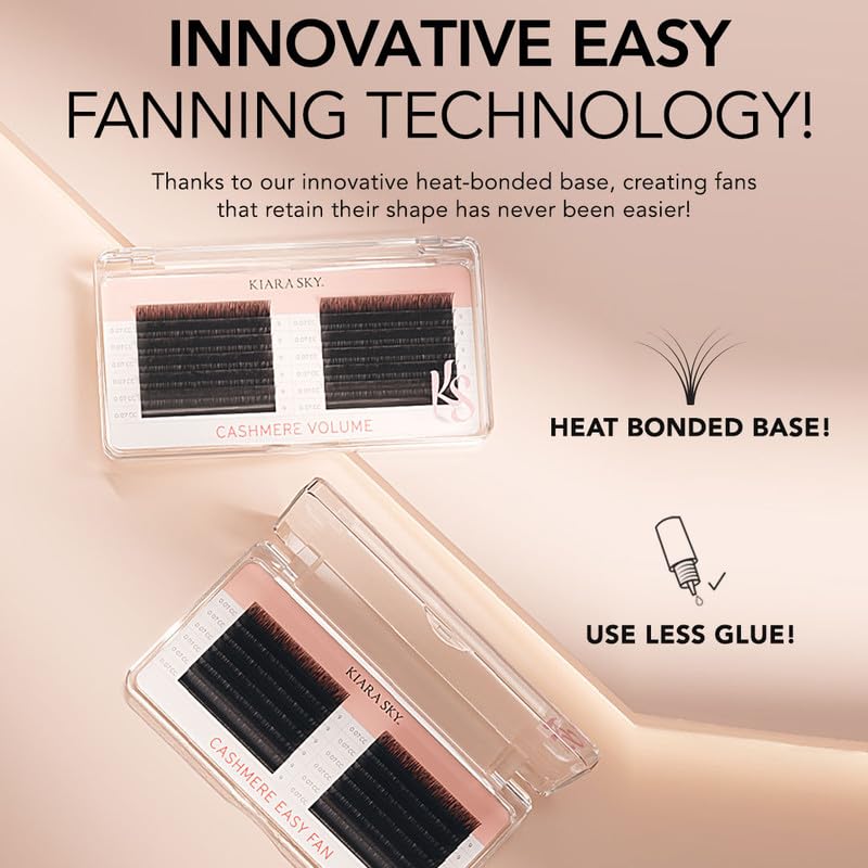 Kiara Sky Lash Premium Cashmere Easy Fan Lash Extensions - Soft Semi-Matte Finish | Professional Use | Black (C-0.03-15mm)