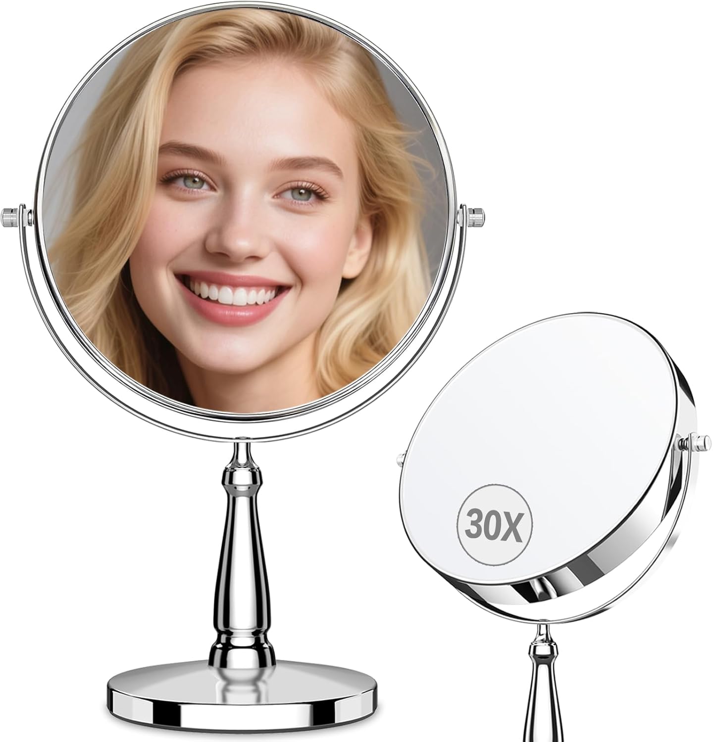 30X Magnifying Makeup Mirror - Metal Vanity Tabletop Mirror with Stand | 8 Inch for Home & Office