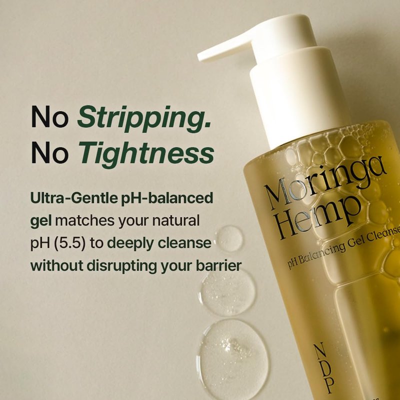 NDP Moringa Hemp Gel Cleanser, Gel-to-Foam, pH Balancing, Vegan, Non-Stripping, Hydrating Face Wash for Sensitive Skin – Fragrance-Free, Clean Beauty, Korean Skincare, 200ml / 6.76 fl oz