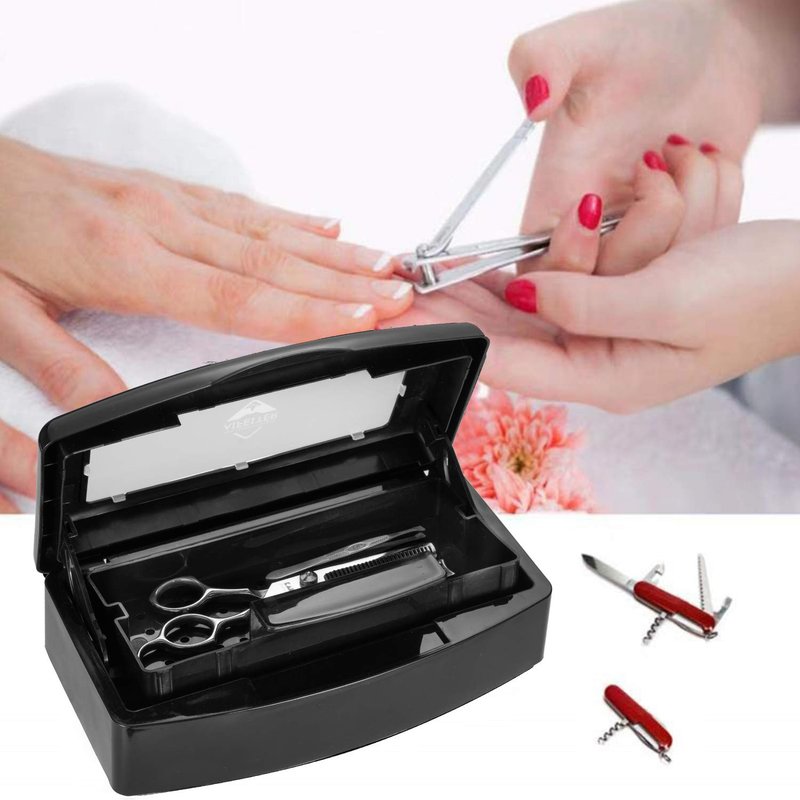 Sterilizing Tray for Nail Tools - Clear Plastic Sterilizer Box Organizer | Hair Salon & Spa Equipment (Black)
