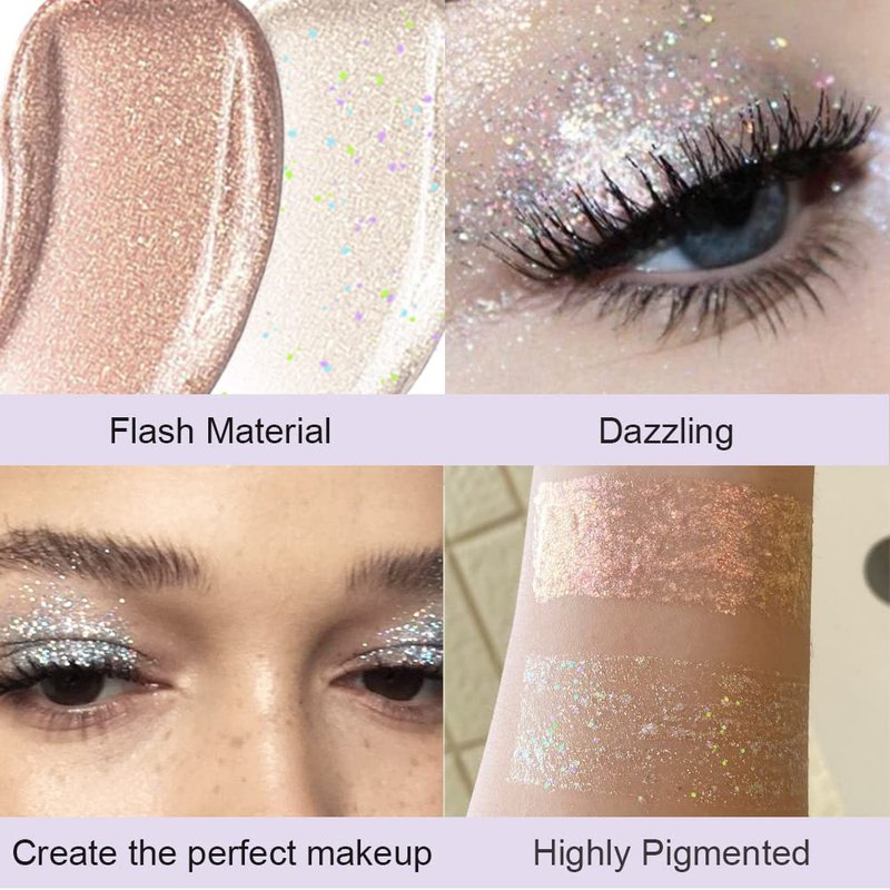 Liquid Sparkling Glitter Eye Shadow Sticks - Crystal Silver & Gold Shimmer Eyeliner | Waterproof Quick-Drying Makeup