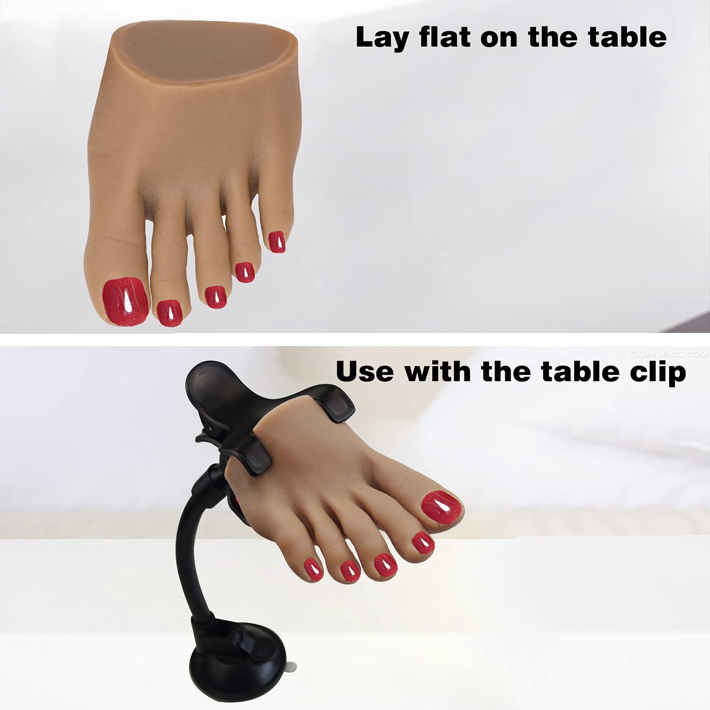 PPVWEY Lifelike Silicone Practice Foot Nail Training Foot Mannequin Flexible Bendable Silicone Foot Model with Table Clip for Acrylic Nails Art Training Display DIY (2#-Right)