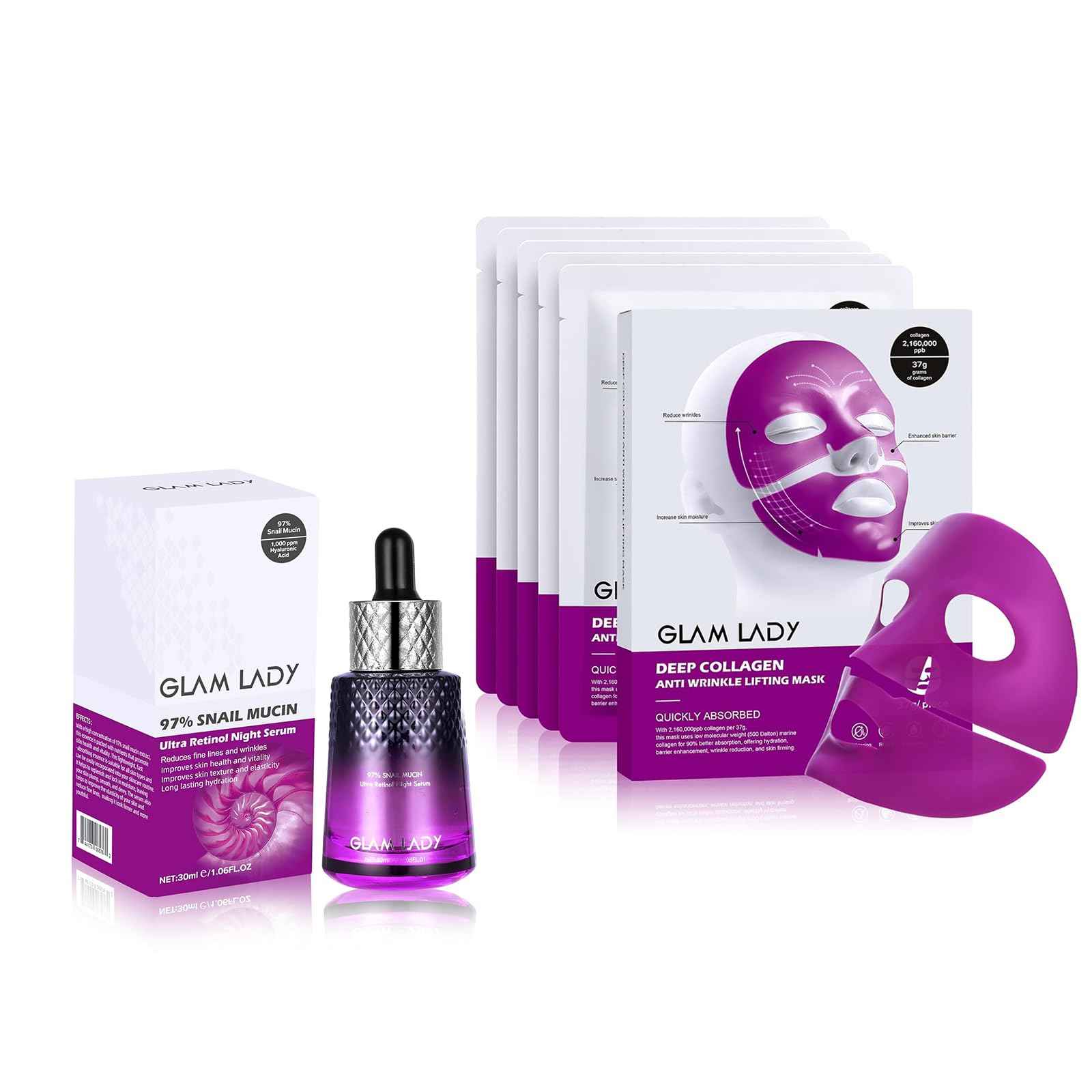 Glam Lady Collagen Face Mask & Snail Mucin Serum