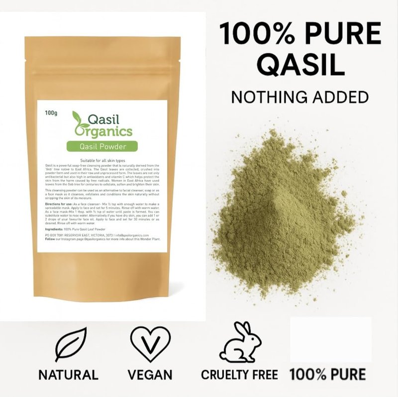 Qasil Organics – 100% Pure Qasil Leaf Powder – Deep Pore Cleansing Facial & Body Mask– Clears Blemishes, Blackheads and Clogged Pores for Clear Skin - 3.5 oz