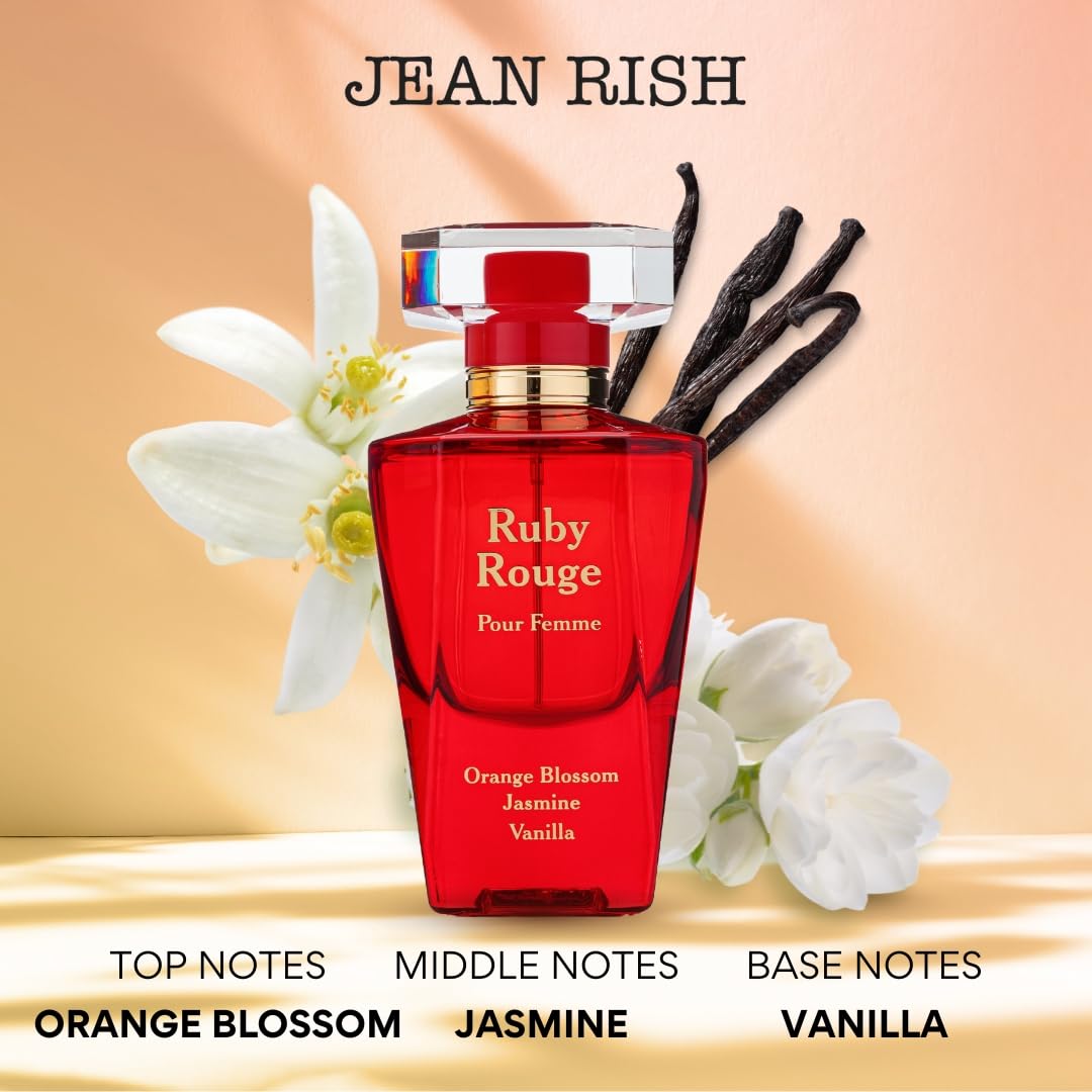 Jean Rish Ruby Rouge Perfume for Women Eau De Parfum, Long-Lasting Luxury Fragrance, Made In USA - Bergamot, Jasmine, Vanilla, Sandalwood Scent - 100ml / 3.4 oz