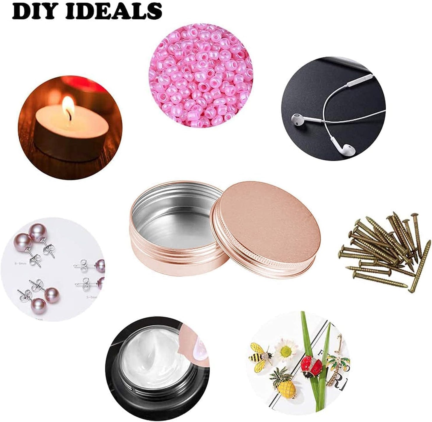 Aluminum Tin Jar - 60mL Refillable Containers for Cosmetics, Lip Balm, Creams | 40 Pack in Rose Gold