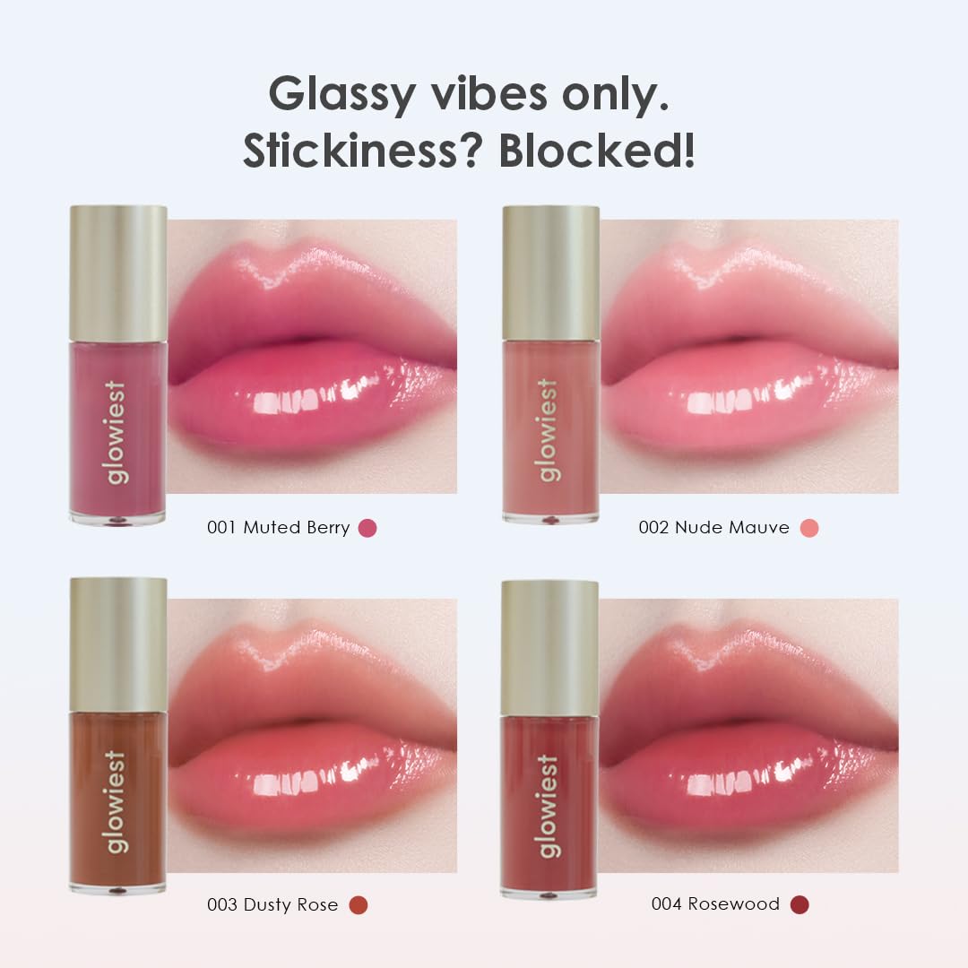 glowiest Dream Glow Tinted Lip Oil ; 3-in-1 Formula: Lip Gloss with a high shine finish, Non-sticky Long Lasting | Korean Plumped Tinted Lip Oil - 0.19 fl. oz. 5.7 ml (004 ROSEWOOD, Original)
