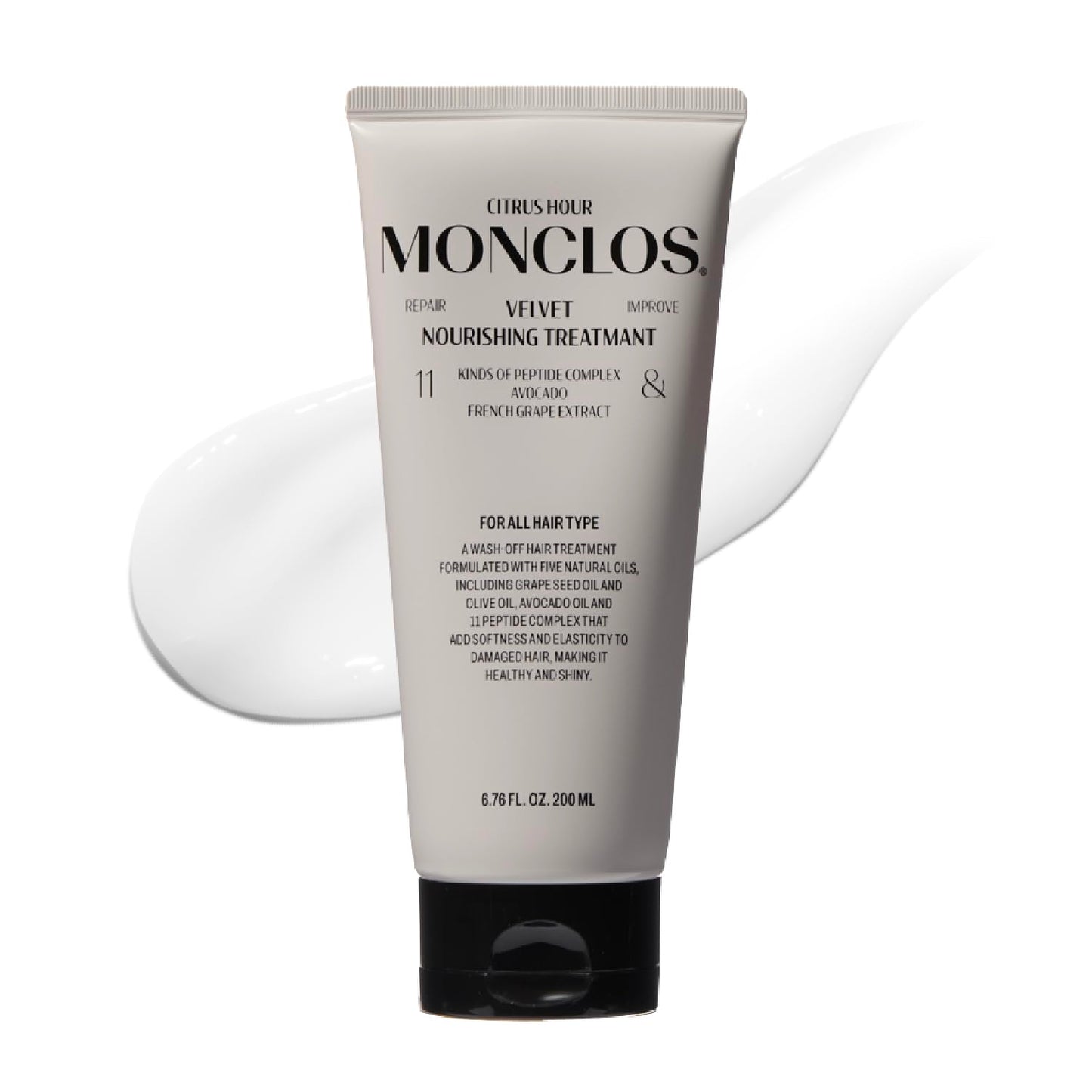 MONCLOS Velvet Hair Treatment – Deep Conditioner & Repair Mask for Dry, Frizzy, Damaged Hair. Nourishing Glass Hair Treatment. K-Beauty, Peptides, Argan Oil (6.76 fl oz)