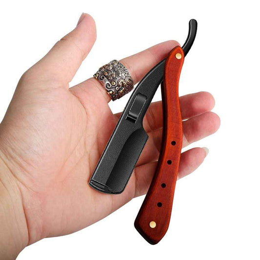 BB Professional Straight Razor Kit - 20 Double-Edged Stainless Steel Blades - Close Shaving Men's Manual Straight Razor - Black/Gold