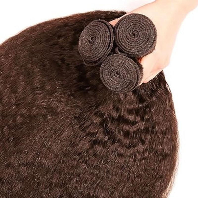 Lagalaga Color 4 Human Hair Bundles Chocolate Brown Yaki Wave 20 22 24 Inch #4 Dark Brown Bundles Human Hair Extension 12A Unprocessed Raw Brazilian Virgin Hair for Black Women