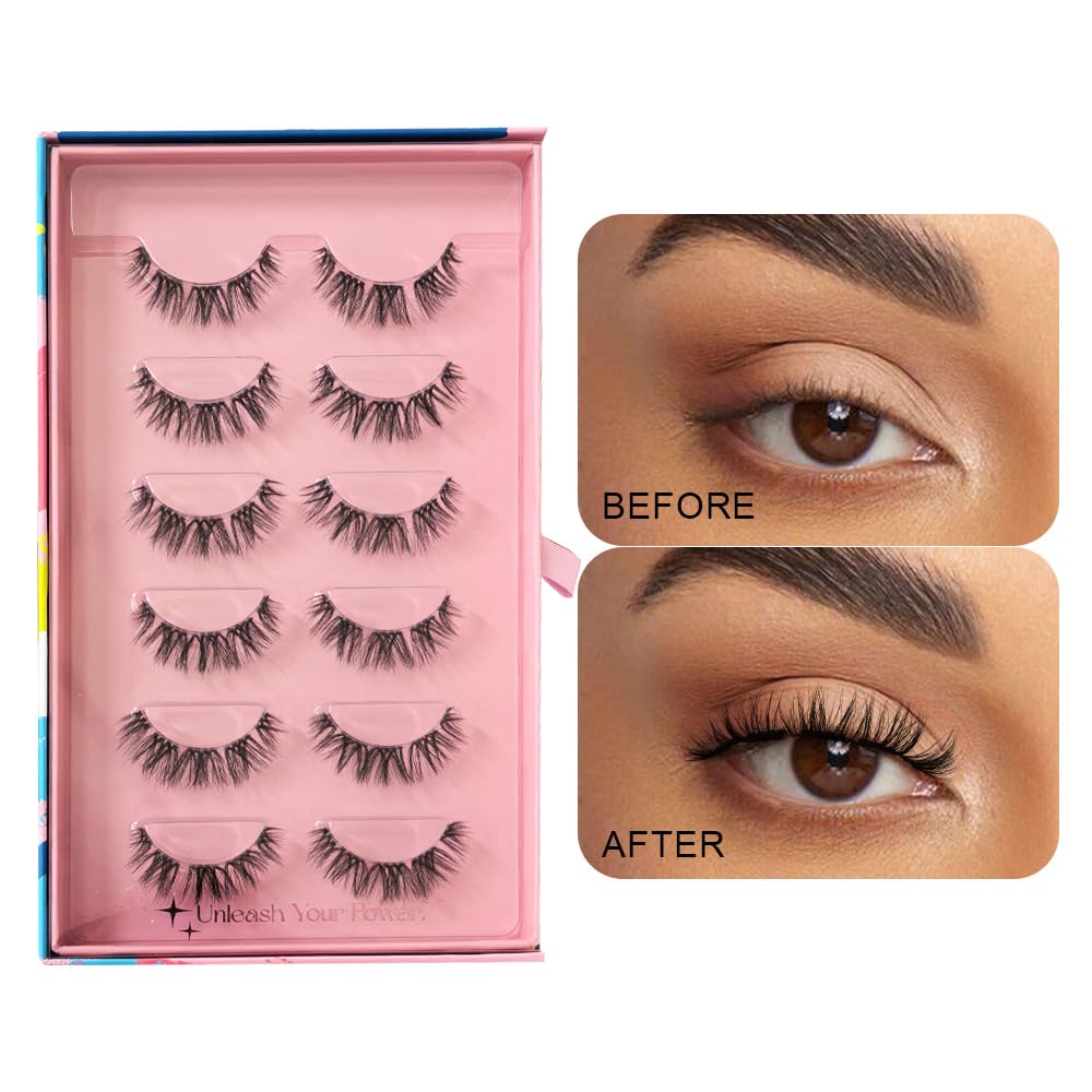 SY-SHUYING Lashes Clusters 15mm Lash Extension with Clear Band Natural Look Fluffy Doll Eye Lashes Strips Soft Natural Volume Individual Eyelashes 6 Pairs Pack, Temptress