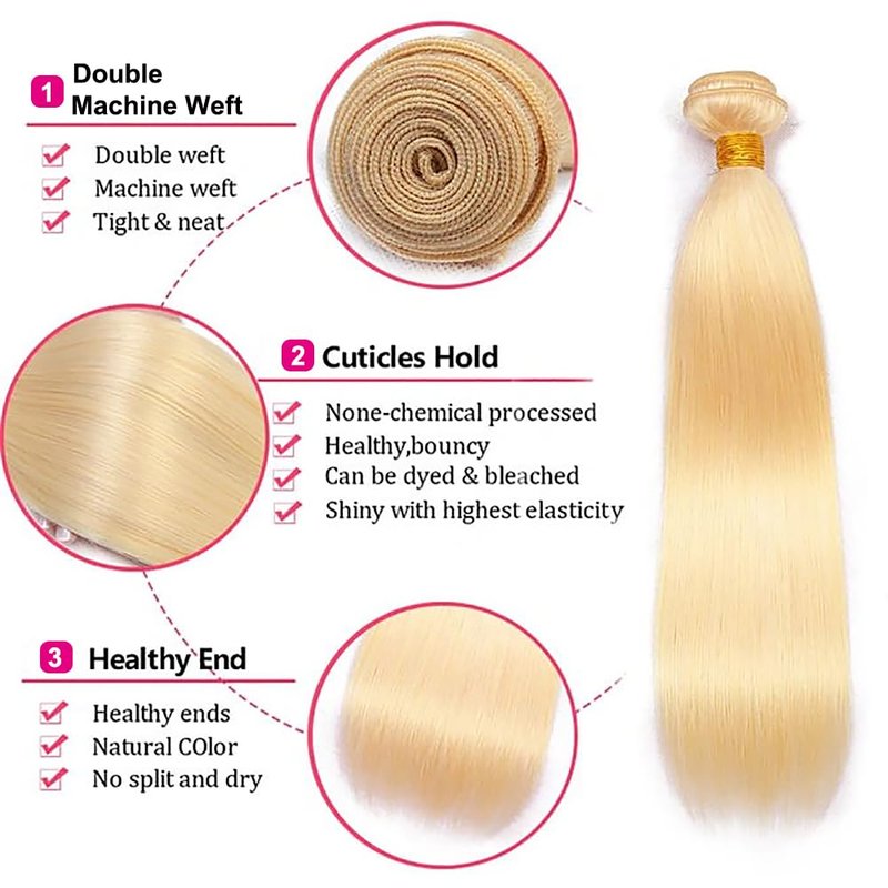 613 Bundles Blonde Bundles Human Hair 16 Inch 613 Straight Hair 1 Bundle 12A Grade Unprocessed Brazilian Virgin Hair Weave Extensions For Women (Single Bundles Human Hair)