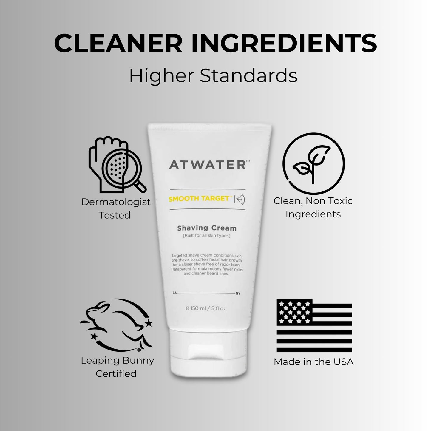 ATWATER Smooth Target Shaving Cream, Men's Pre-Shave and Shave Cream in One, Translucent Formula with Rosa Gallica Extract, Nick-Free Protection for Sensitive Skin - 5 oz