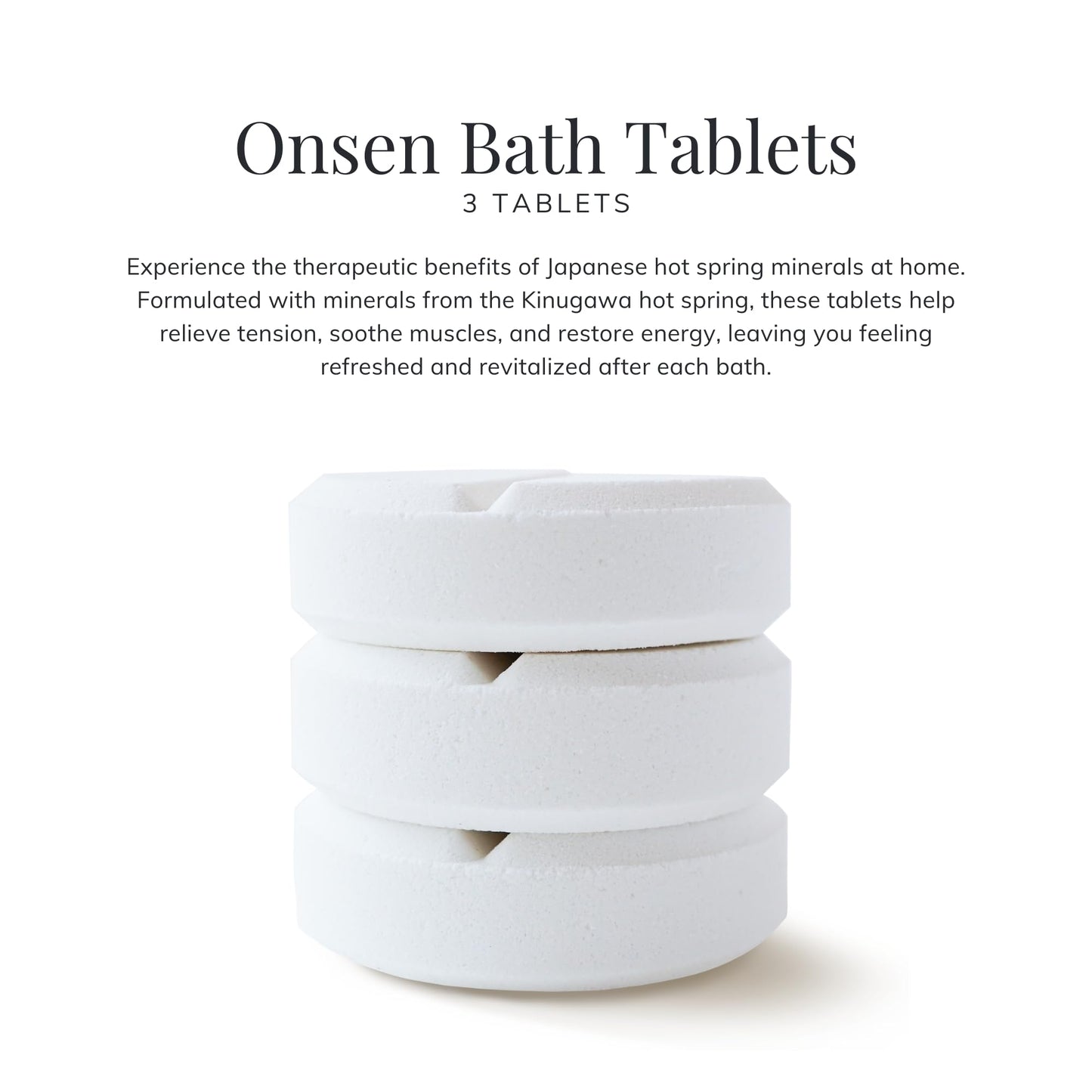 Onsen Bath Tablets 3-Pack: Japanese Hot Spring Minerals from Kinugawa, Relieve Stress, Soothe Muscles, Restore Energy, Detox & Hydrate Skin, Spa Bath Soak Tablets for Relaxation