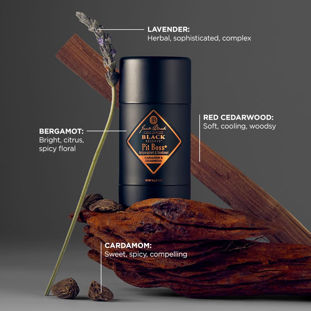 Jack Black Pit Boss Black Reserve Antiperspirant & Deodorant Men - 2.75 oz (Pack of 2) - Cardamom & Cedarwood - Mens Deodorant for Sensitive Skin