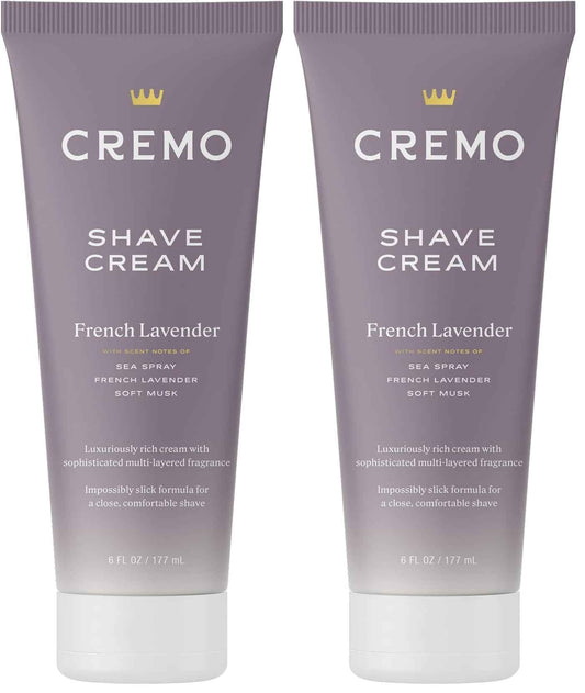 Cremo French Lavender Moisturizing Shave Cream, Astonishingly Superior Ultra-Slick Shaving Cream for Women Fights Nicks, Cuts and Razor Burn, 6 Fl Oz (Pack of 2)