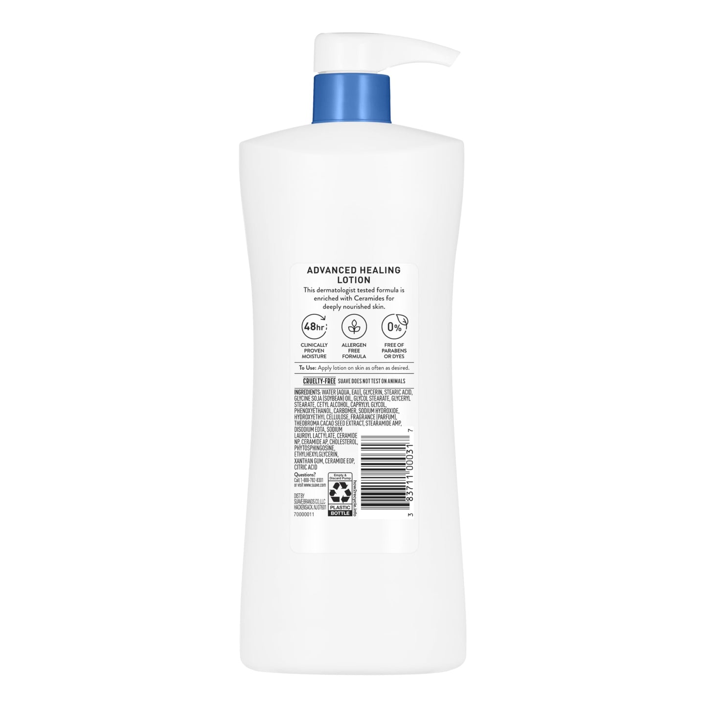 Suave Advanced Healing Hand & Body Lotion for Women With Ceramides for Very Dry Skin, Hydrating, Non-Greasy, Allergen-Free Moisturizing Cream, Lightly Scented, 28 FL OZ Pump, 4 Pack