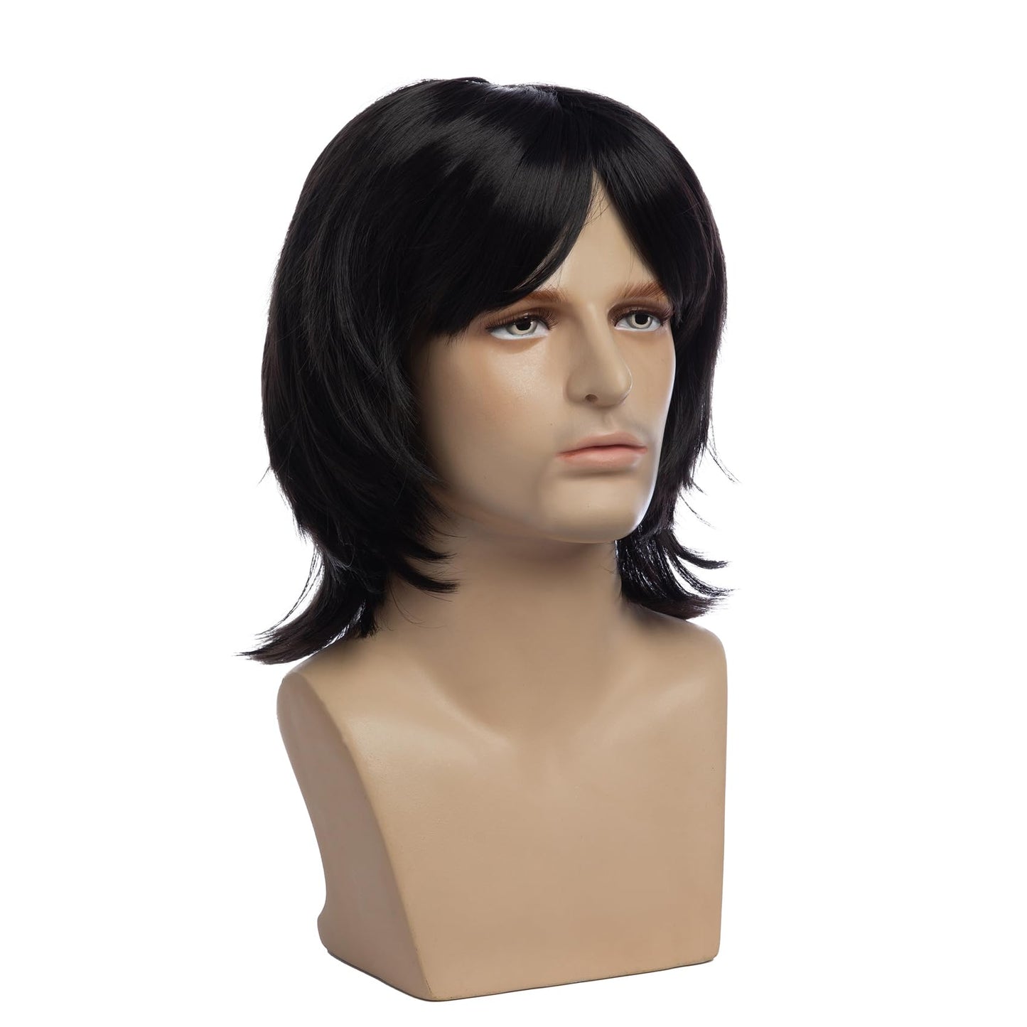 Baruisi Mens Wig Black Long Straight Synthetic Cosplay Halloween Hair Wigs for Fancy Dress