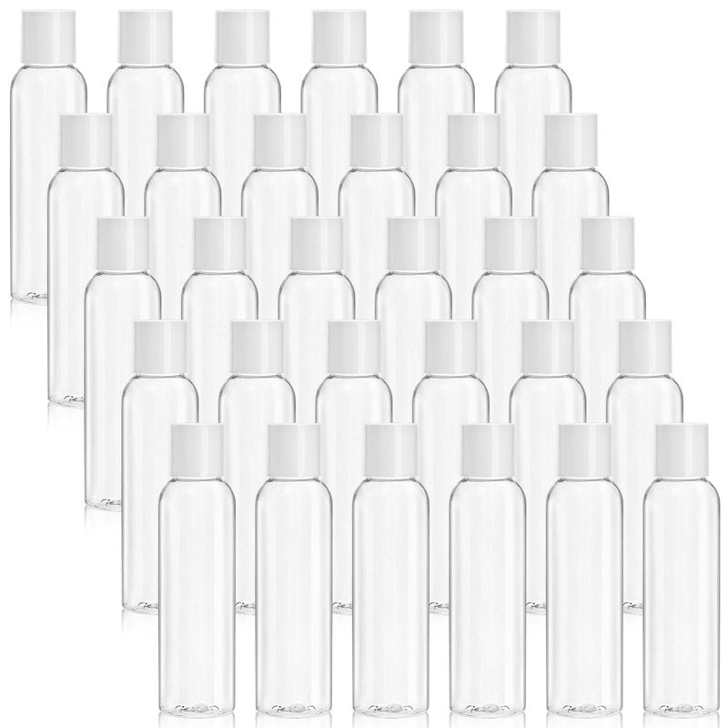 Bekith 30 Pack 4oz Travel Bottles for Toiletries, Empty Small Plastic Squeeze Bottles with Disc Top Flip Cap, Clear Refillable Travel Size Containers For Shampoo, Lotions, Liquid Body Soap, Creams