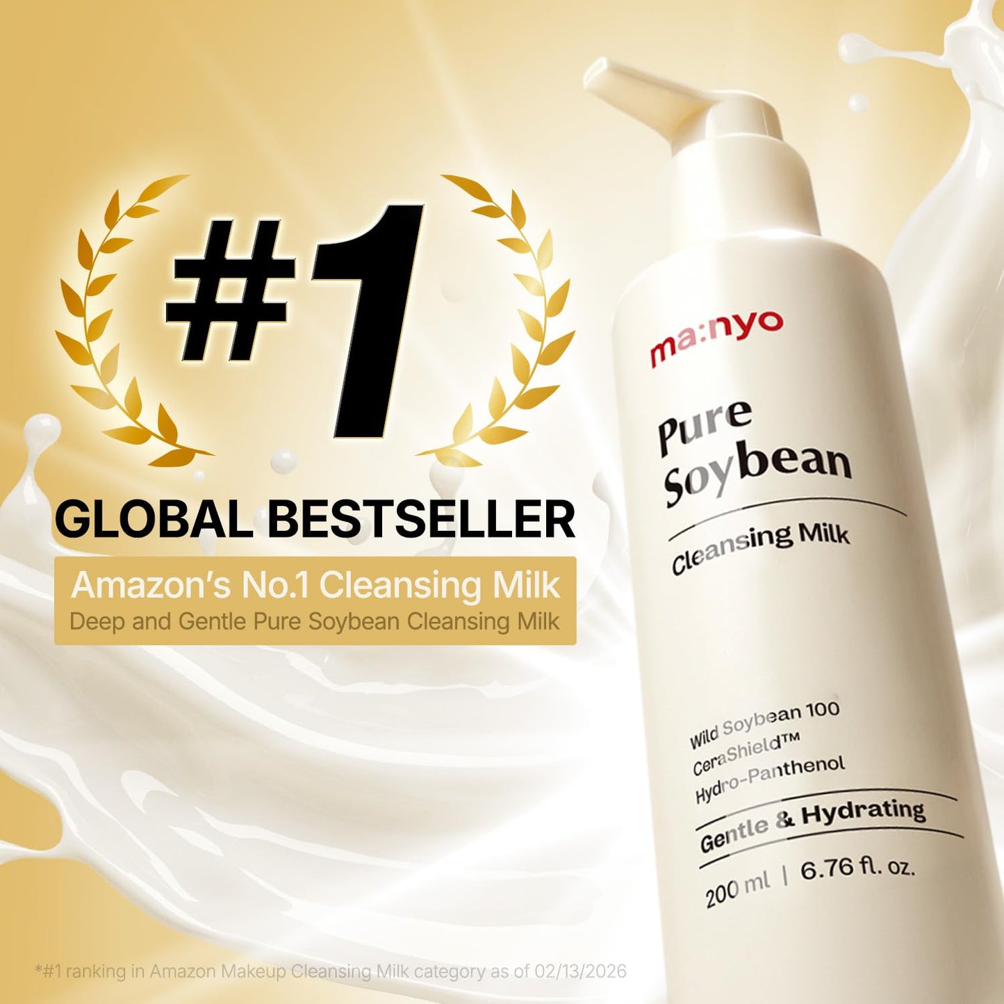 MANYO Pure Soybean Cleansing Milk - Hydrating Facial Cleanser with Hyaluronic Acid for Dry, Sensitive Skin | 6.76 fl oz (200ml)