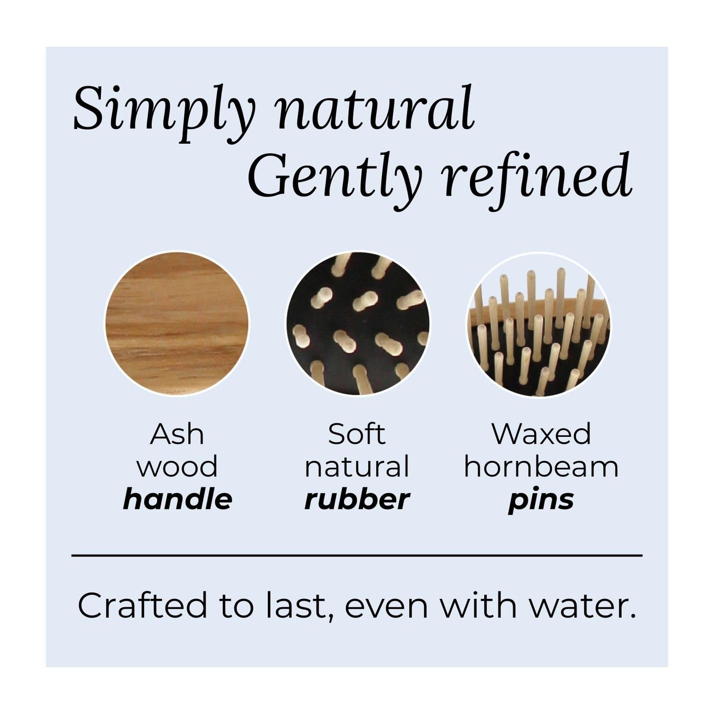 TEK | Rectangular Wooden Hair Brush with Short Rounded Teeth in Natural Ash Wood, Ideal for Detangling, Styling and Daily Care of Short Hair | 22x4cm | Handmade in Italy