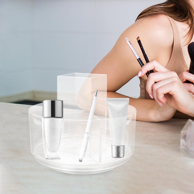 balacoo 360 Rotating Desktop Cosmetics Rack Multi-Layer Makeup Organizer Storage Box for Vanity and Bathroom Countertop 6.88X6.88X6.10In Clear Cosmetic Display Holder