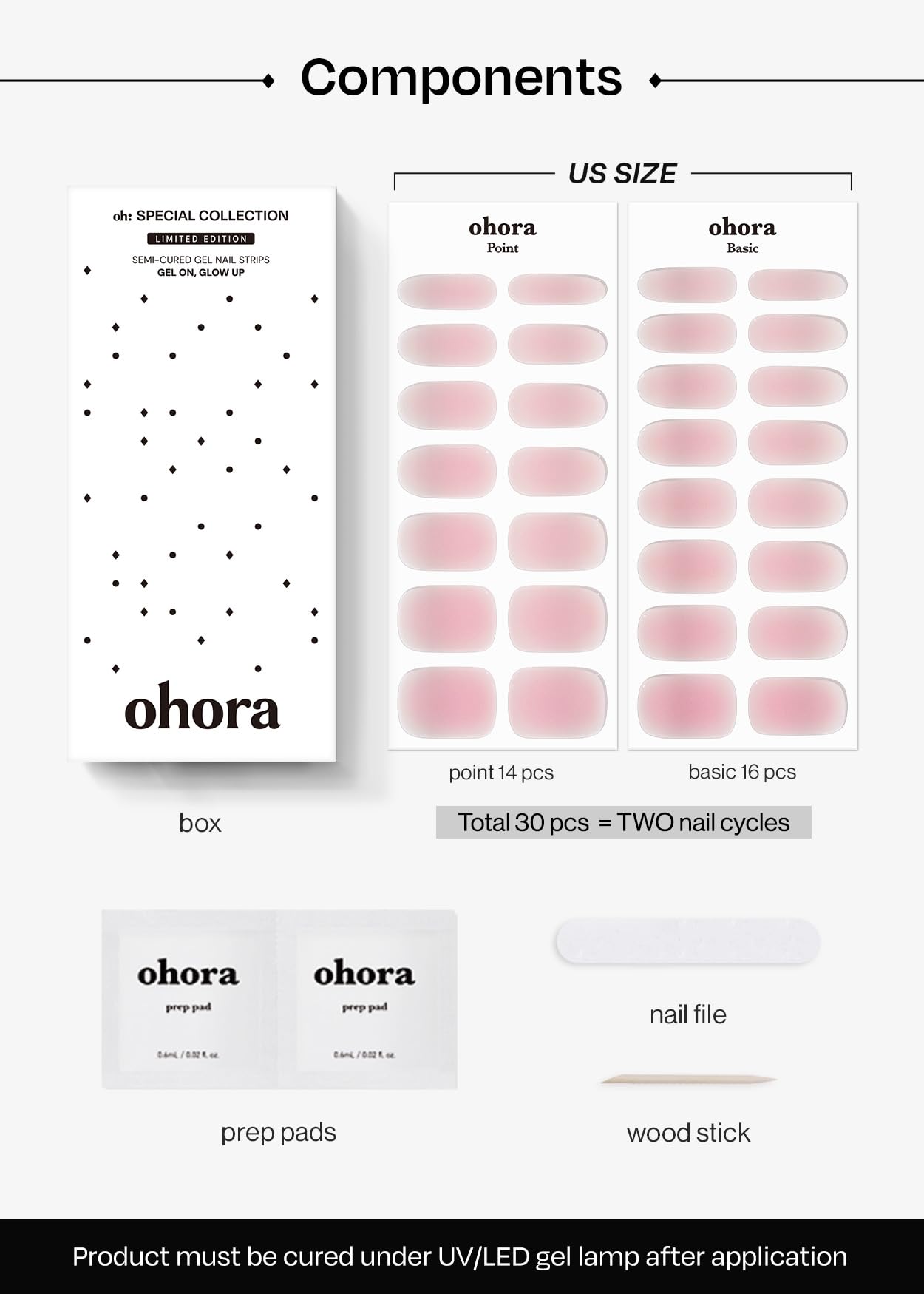 ohora Bundle Set (Daily Trio) - N Cream Cotton, N Pink, N Beige Semi-Cured Gel Nail Strips, Works with Any UV/LED Lamps, Salon-Quality, Long Lasting, Easy to Apply & Remove