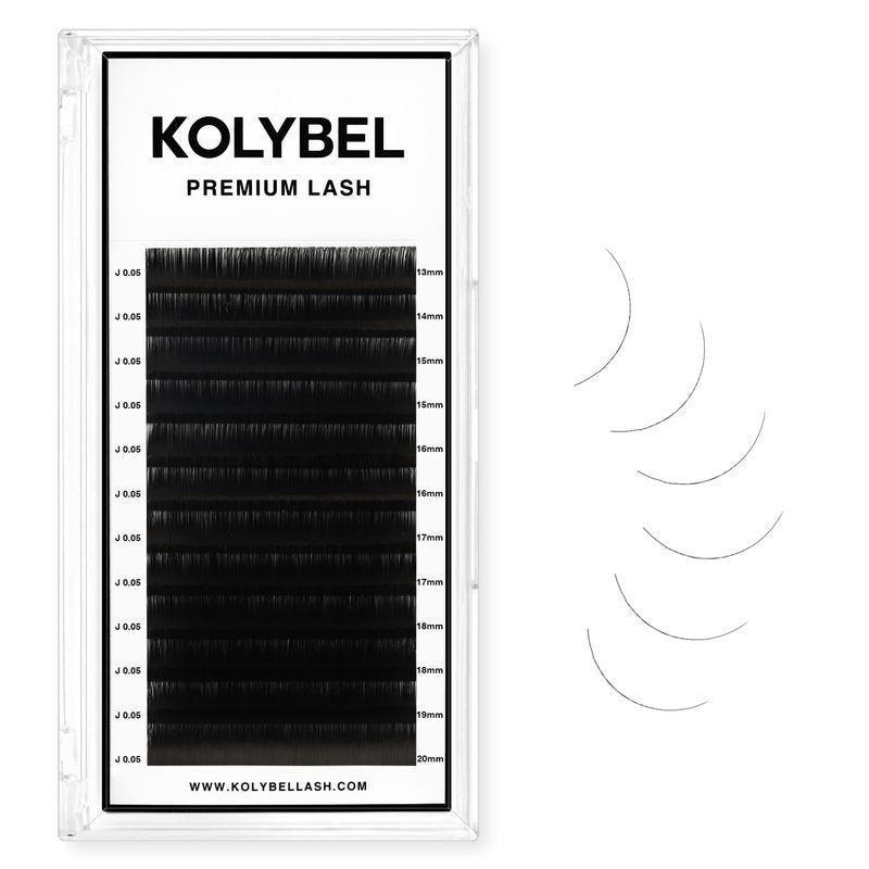 KOLYBEL Classic Lash Extensions | Premium Silk Eyelash Extensions 0.05 C/D/DD J/B/L Curl 13-20mm Mixed Trays