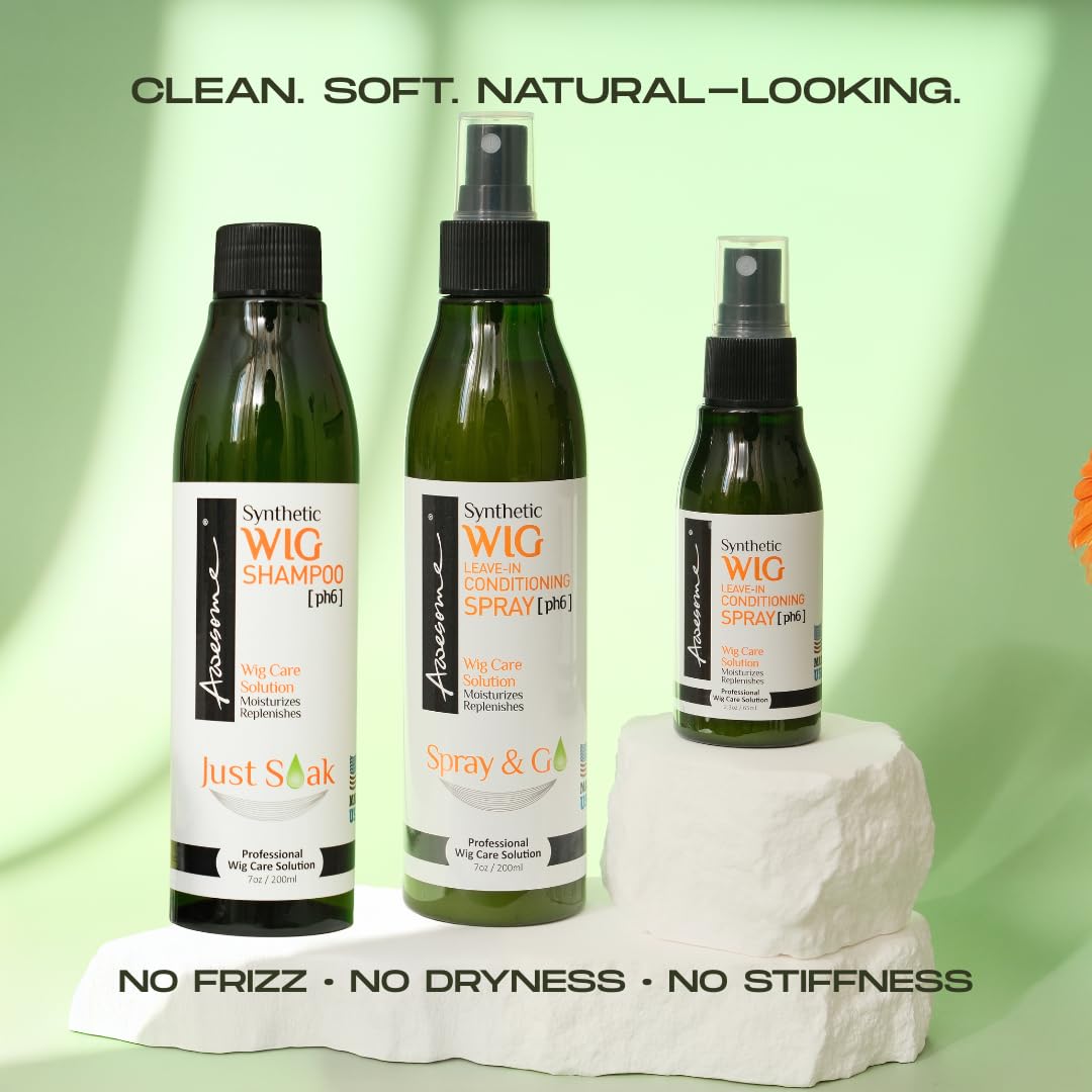Awesome Synthetic Wig Shampoo, pH6, Detangle and Anti-Frizz, Adds Body & Volume, Hydrates & Moisturizes, Promotes Silkiness & Shine, Easy Combing, Contains Coconut Oil,7 fl oz