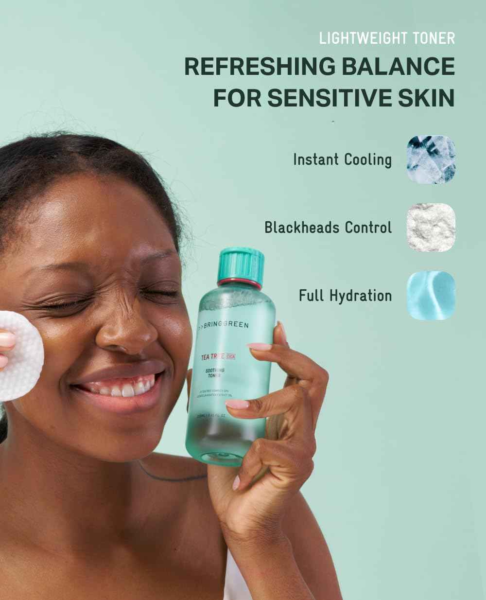 BRING GREEN Tea Tree CICA Soothing Toner | Mild Daily Skincare Routine for Cooling and Hydrating Effect (8.5 Fl. Oz., 250ml)