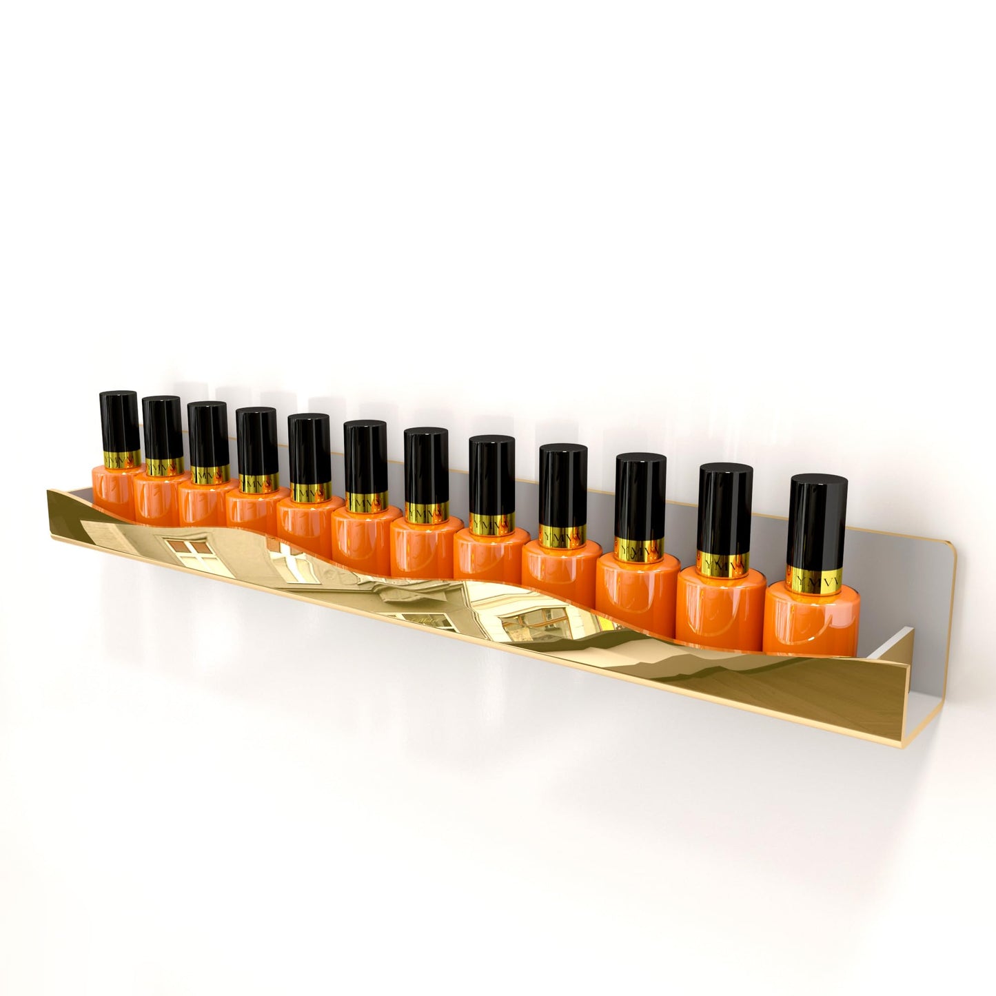 YMVV Mirror Silver Acrylic Nail Polish Rack, 15 Inch Wall Mounted Shelf Nail Polish Shelf, Sunglasses Essential Oil Storage Rack Display Rack 6 Pack
