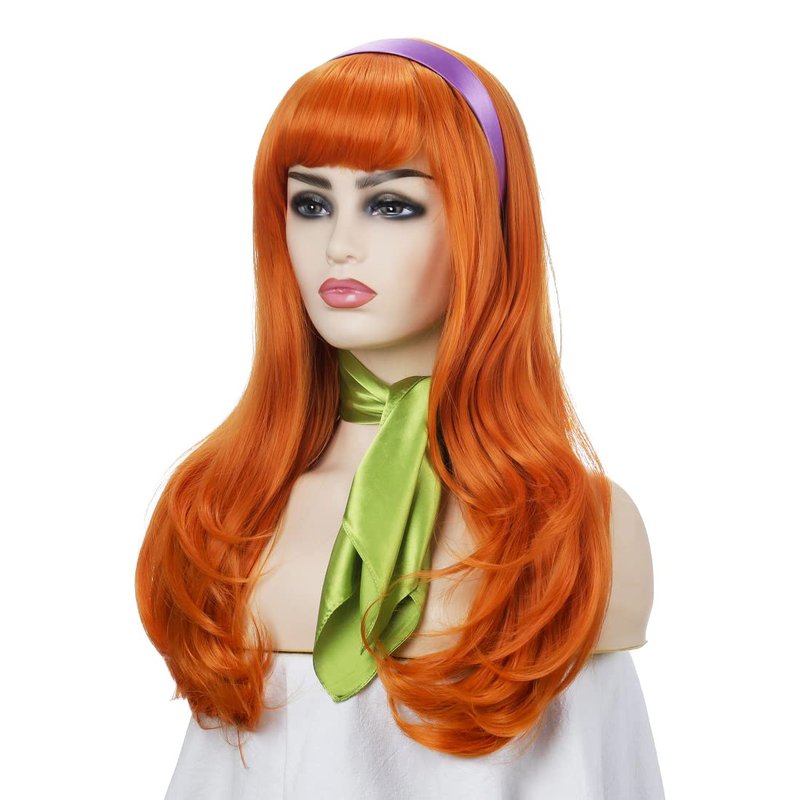 TSNOMORE Long orange Wig Women Halloween Costume Party Cosplay Wig with Accessories (Color-1)
