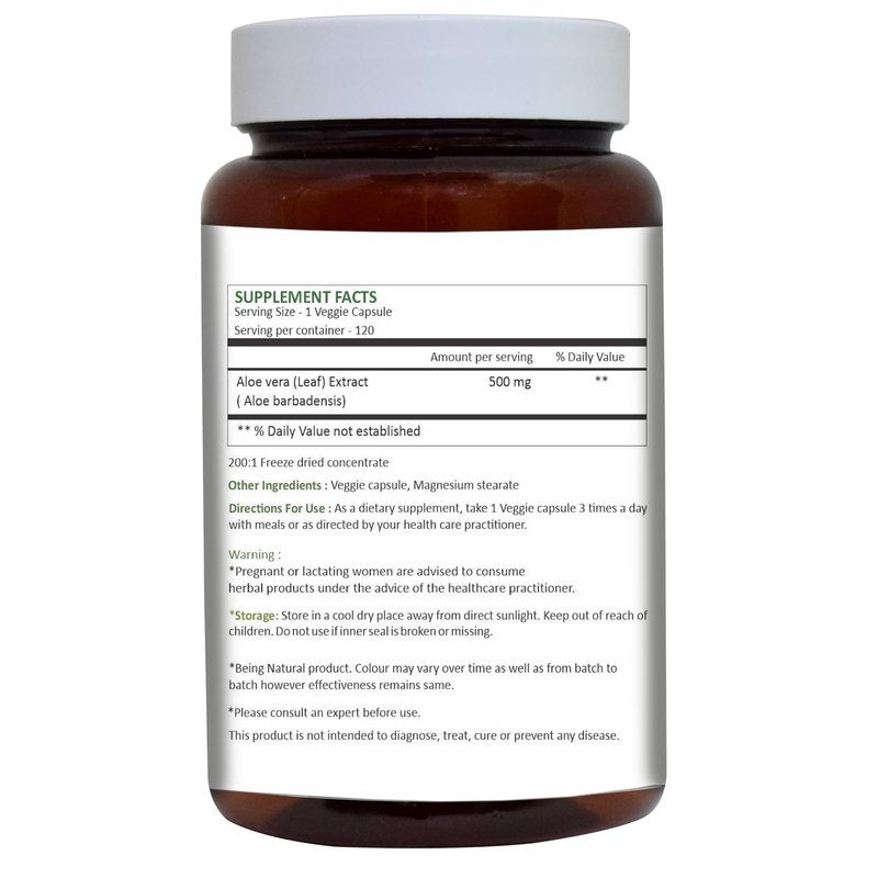 HERBAL HILLS Aloe Vera Capsules (Aloe barbadensis) | 120 Capsules (500 mg) | Pure Aloe Freeze Dried Powder Supplement, High Concentration, Supports Overall Well-Being