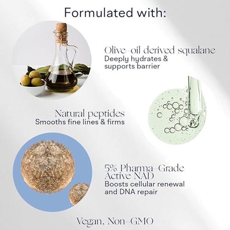 NAD+ Essential Cream ? Rejuvenating Cream with Natural Peptides & Squalane - 5% Pharma-Grade NAD+ Advanced Liposomal Formula ? Skin Tightening, Plumping, Intensely Hydrating - 15ml