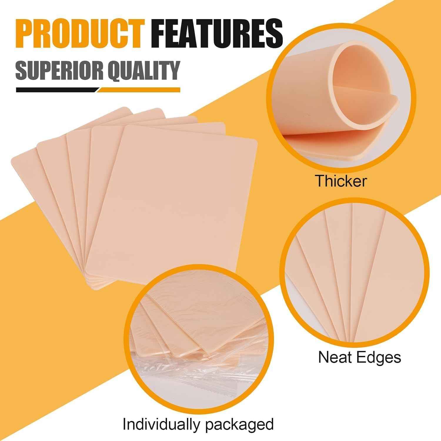 Yangna 3MM Tattoo Practice Skin - 8 Pack (7.4"x5.6") 3MM Thick Reusable Fake Skin for Tattoo Training, Double-Sided Silicone Sheets for Beginners & Artists