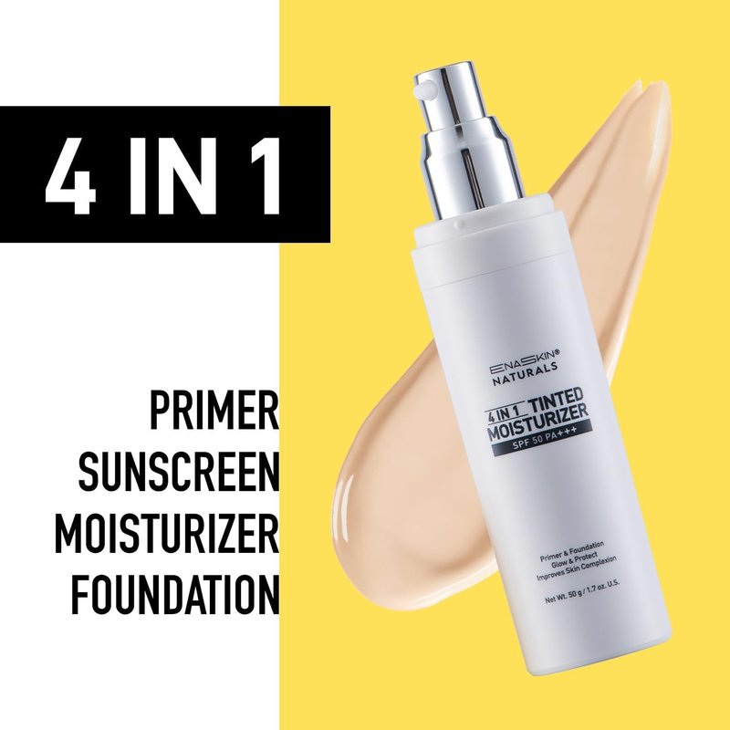 ENASKIN NATURALS Tinted Moisturizer SPF 50 - Lightweight Mineral Sunscreen & Primer for Glowy Finish | 1.7 fl oz