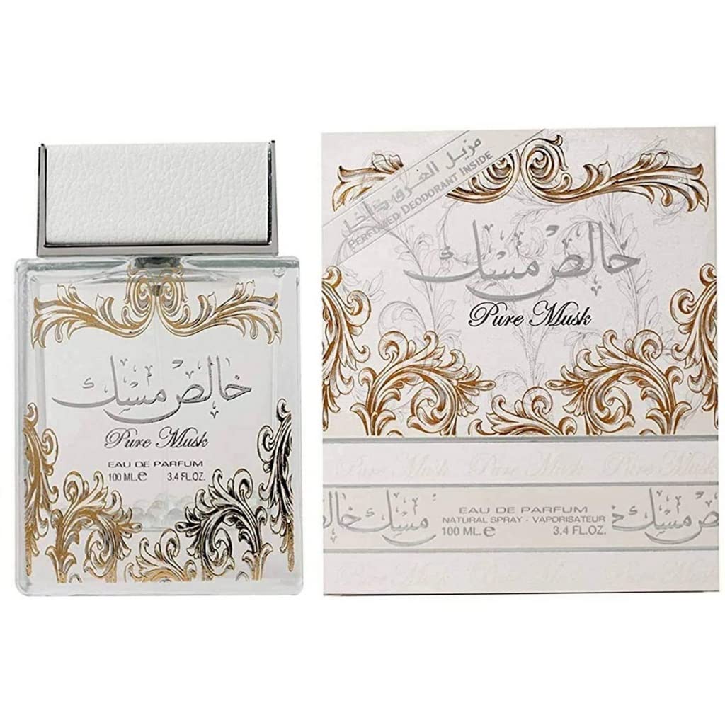 Lattafa Perfumes Pure Musk 2 Piece Set for Unisex (3.4 Ounce Eau de Parfum Spray + 1.7 Ounce Perfumed Body Spray)