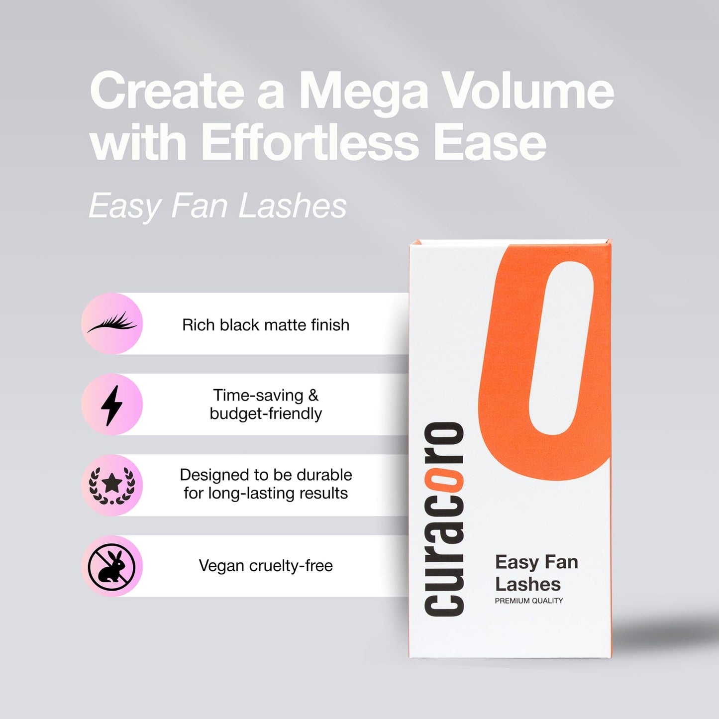 Curacoro Easy Fan Eyelash Extensions 0.07mm Thickness, D Curl, 9mm-16mm Length, Super Matte Black Volume Self Fanning Lash Extensions, Professional Supplies for Lash Techs