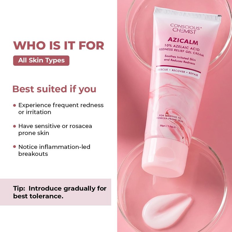 Conscious Chemist® 10% Azelaic Acid Cream 50g | Face Moisturizer for Acne-Prone Skin, Redness Relief & Irritation | For Men & Women | All Skin Types | Azicalm