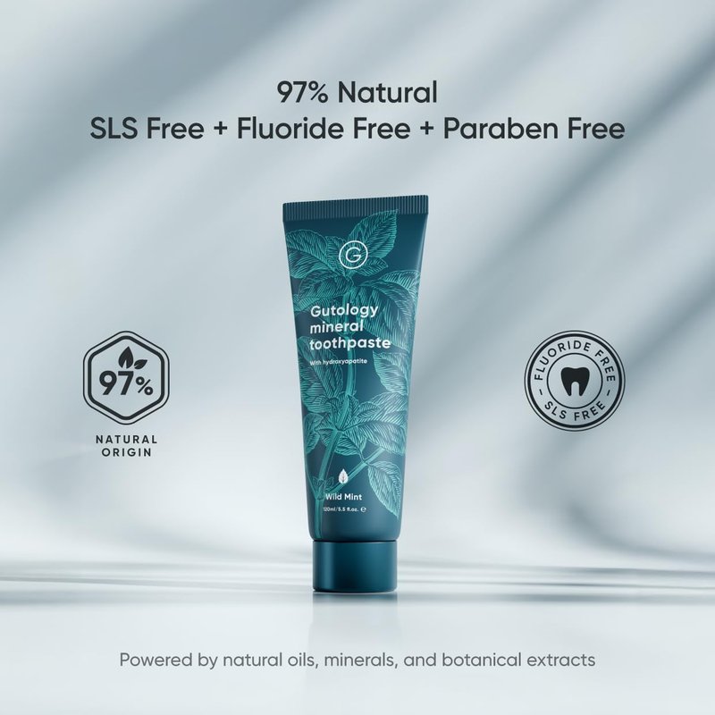 Gutology Natural Probiotic Toothpaste - Fluoride-Free Remineralizing Formula for Sensitive Teeth | Wild Mint Flavor, 5.5 Fl Oz