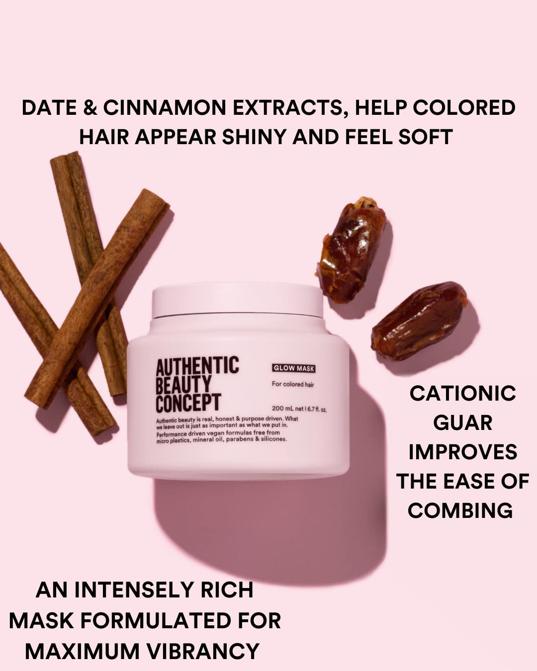 Authentic Beauty Concept Glow Mask | Hair Mask for Color Treated Hair | Nourishing & Color-Preserving | Improves Softness and Shine | Vegan & Cruelty-free | Silicone-free | 6.7 fl. oz.
