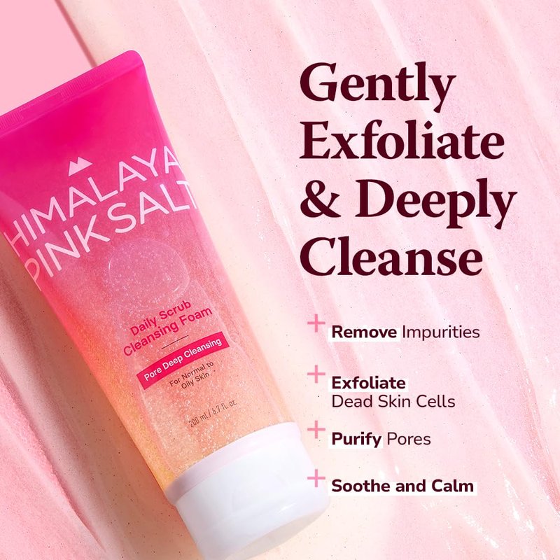 HIMALAYA PINKSALT Daily Scrub Cleansing Foam Pore Deep Cleansing, 6.7 fl oz 2 Pack - BHA facial cleanser for oily skin, Pore Cleaner, Facial Scrub, Low Alkaline Facial Cleanser, Korean Skin Care