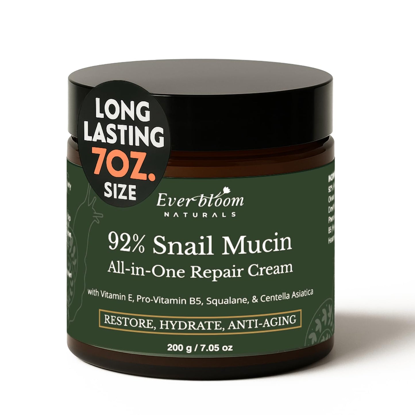92% Snail Mucin Face Moisturizer Cream Large 7oz with CICA, Squalane & Vitamin E, Hydrating Korean Skin Care, Repair Cream for Soft and Glowy Skin, Acne Skin Care, Centella Asiatica