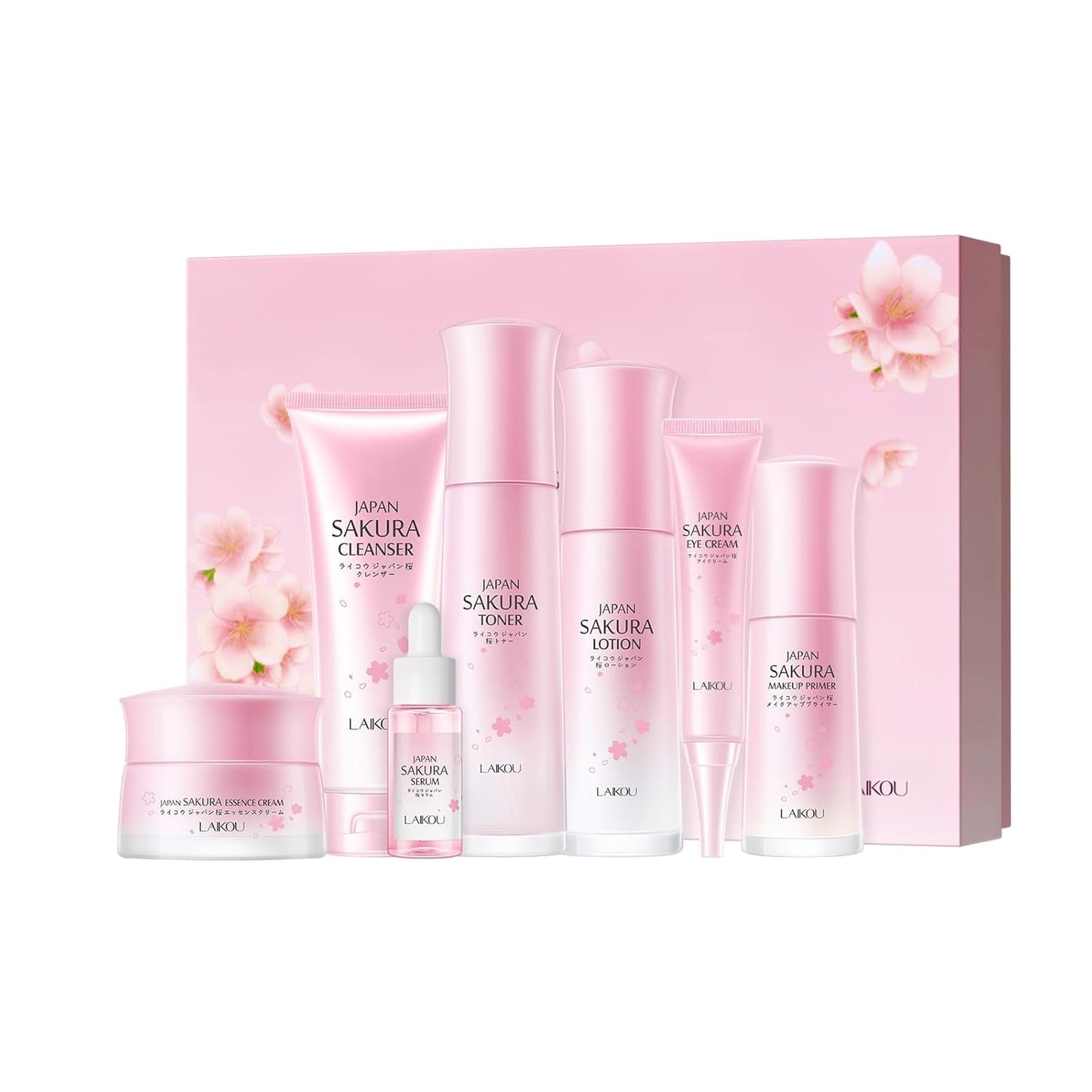 Sakura Skin Care Set - Japanese Beauty Gift Kit with Cleanser, Toner, Serum & More | 7-Piece Travel Set for Women