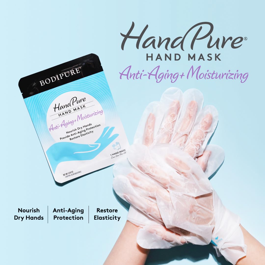 Bodipure HandPure Hand Repair & Anti-Aging Hand Mask – 20-Minute Moisturizing Gloves for Dry, Cracked Hands, Softens Cuticles, Paraben-Free, With Natural Botanical Ingredients (6 Packs)