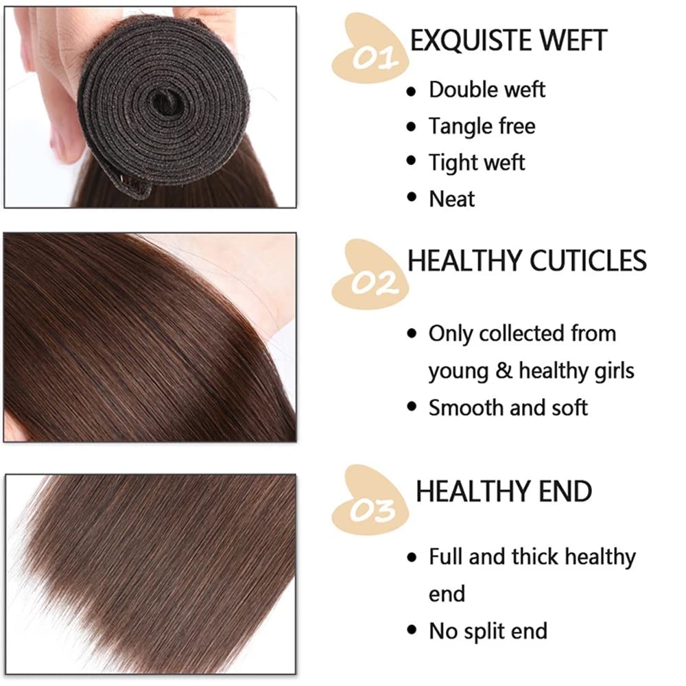 Color 4 Bundles Chocolate Brown Straight Human Hair Bundle 8A Grade Dark Brown 1 Bundle 20 Inch Color 4 Straight Bundles Double Weft Extensions 100G